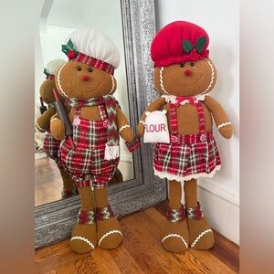 Merry Brite Christmas Standing Gingerbread Plush Boy & Girl Bakers 27.5” Tall
